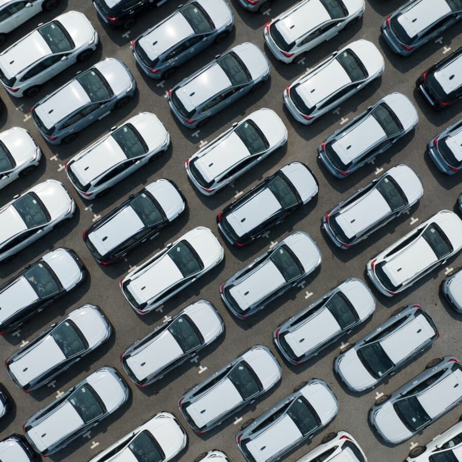 Aerial View of Many Cars