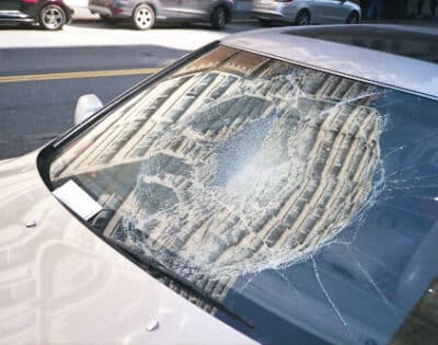 Close-up of a damaged windshield